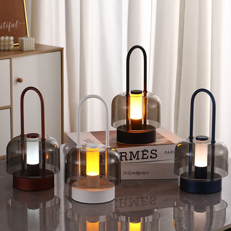 Red Modern Portable LED Mushroom Table Lamp - Rechargeable Touch Control Night Light with 3 Color Modes & Stepless Dimming