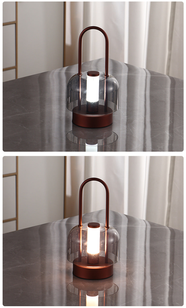 Red Modern Portable LED Mushroom Table Lamp - Rechargeable Touch Control Night Light with 3 Color Modes & Stepless Dimming