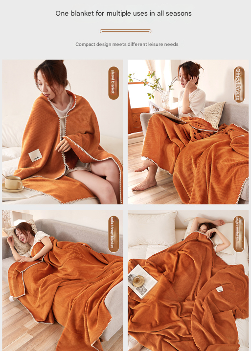 200*230CM Orange Ultra-Soft Dual-Sided Waffle & Plush Fleece Blanket - Large Cozy Throw for Bed & Sofa