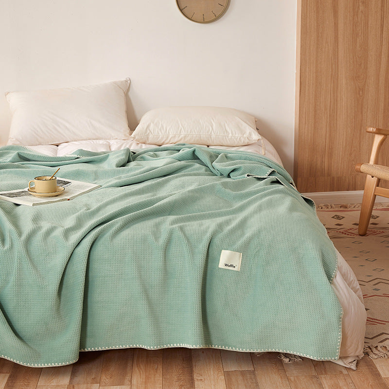 200*230CM Green Ultra-Soft Dual-Sided Waffle & Plush Fleece Blanket - Large Cozy Throw for Bed & Sofa