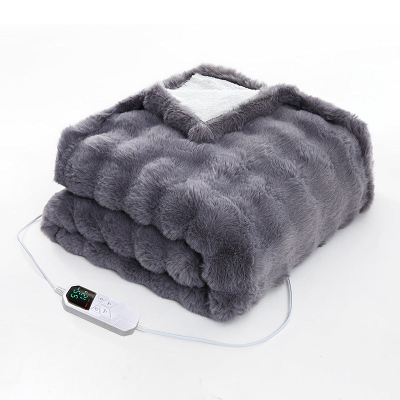 130*180CM Grey Luxurious Faux Rabbit Fur Electric Heated Throw Blanket - Cozy Warmer with 9 Heat Settings & Timer (AU Plug)