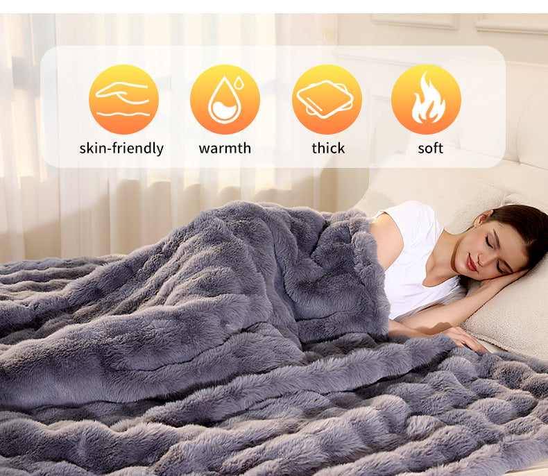 130*180CM Grey Luxurious Faux Rabbit Fur Electric Heated Throw Blanket - Cozy Warmer with 9 Heat Settings & Timer (AU Plug)