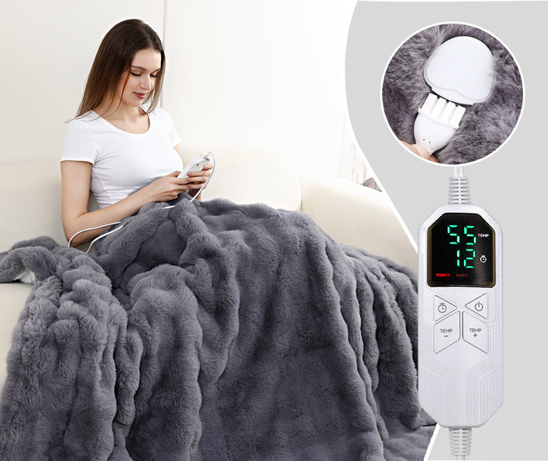 130*180CM Grey Luxurious Faux Rabbit Fur Electric Heated Throw Blanket - Cozy Warmer with 9 Heat Settings & Timer (AU Plug)