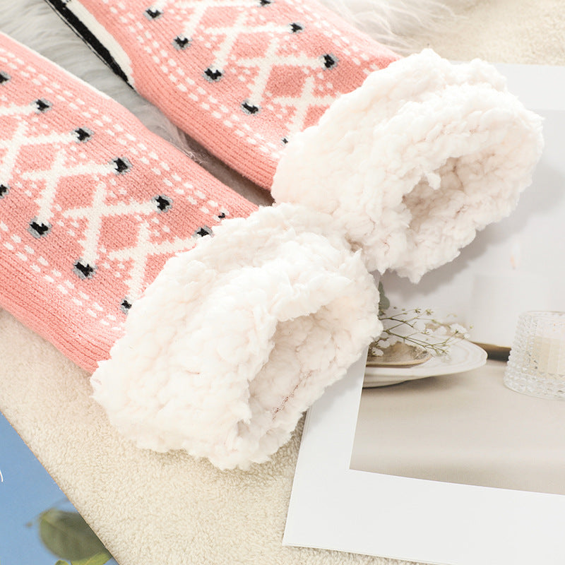 2 Pcs Black Women's Ultra Soft Sherpa Lined Slipper Socks - Cozy Warm Non-Slip Gripper Home Socks
