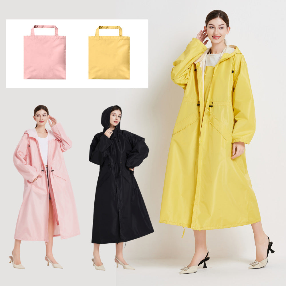 Size XL Khaki Women's Chic Lightweight Waterproof Raincoat - Long Hooded Packable Rain Jacket with Pouch