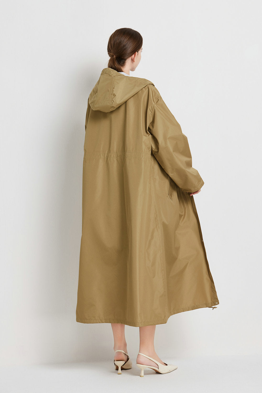 Size L Green Women's Chic Lightweight Waterproof Raincoat - Long Hooded Packable Rain Jacket with Pouch