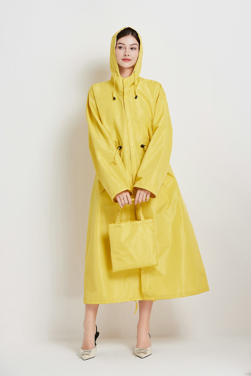 Size XL Yellow Women's Chic Lightweight Waterproof Raincoat Long Hoo