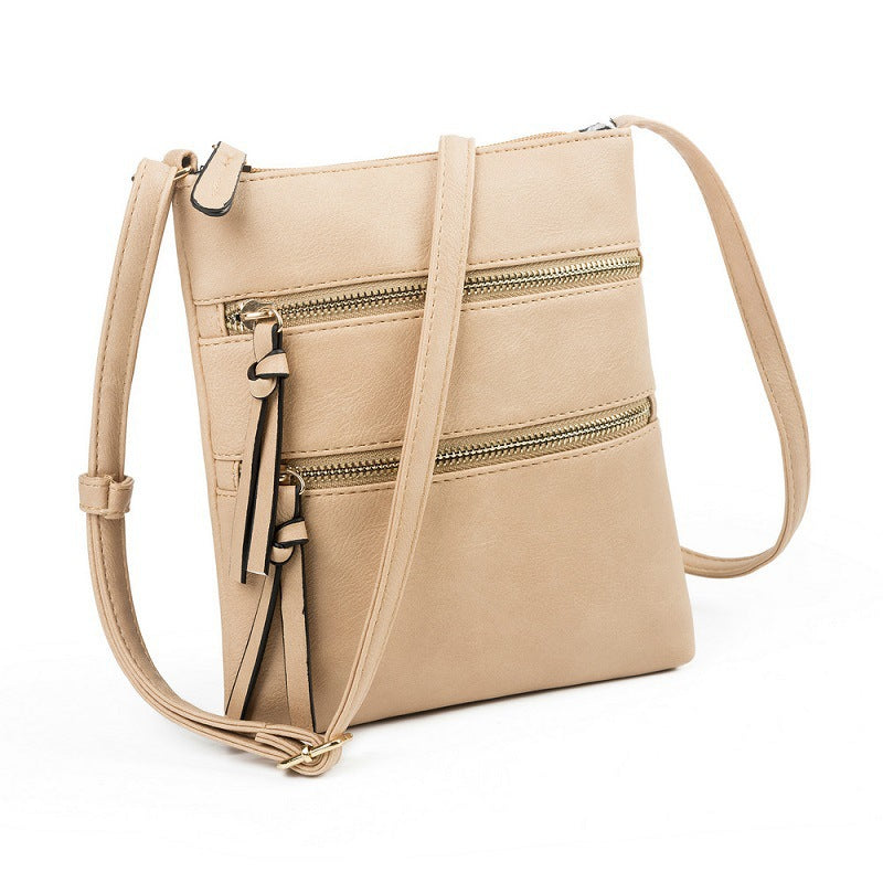 Light khaki Compact Women's Crossbody Bag - Adjustable Strap, Double Zipper Closure, 18x21cm Lightweight PU Leather Shoulder Bag