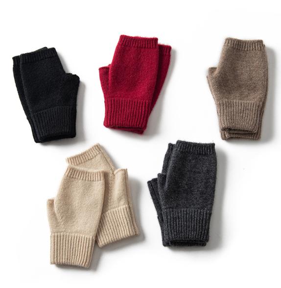 Beige Color Block Cashmere Fingerless Gloves for Women Autumn Winter Outdoor Cold Protection Warm Knitted Gloves