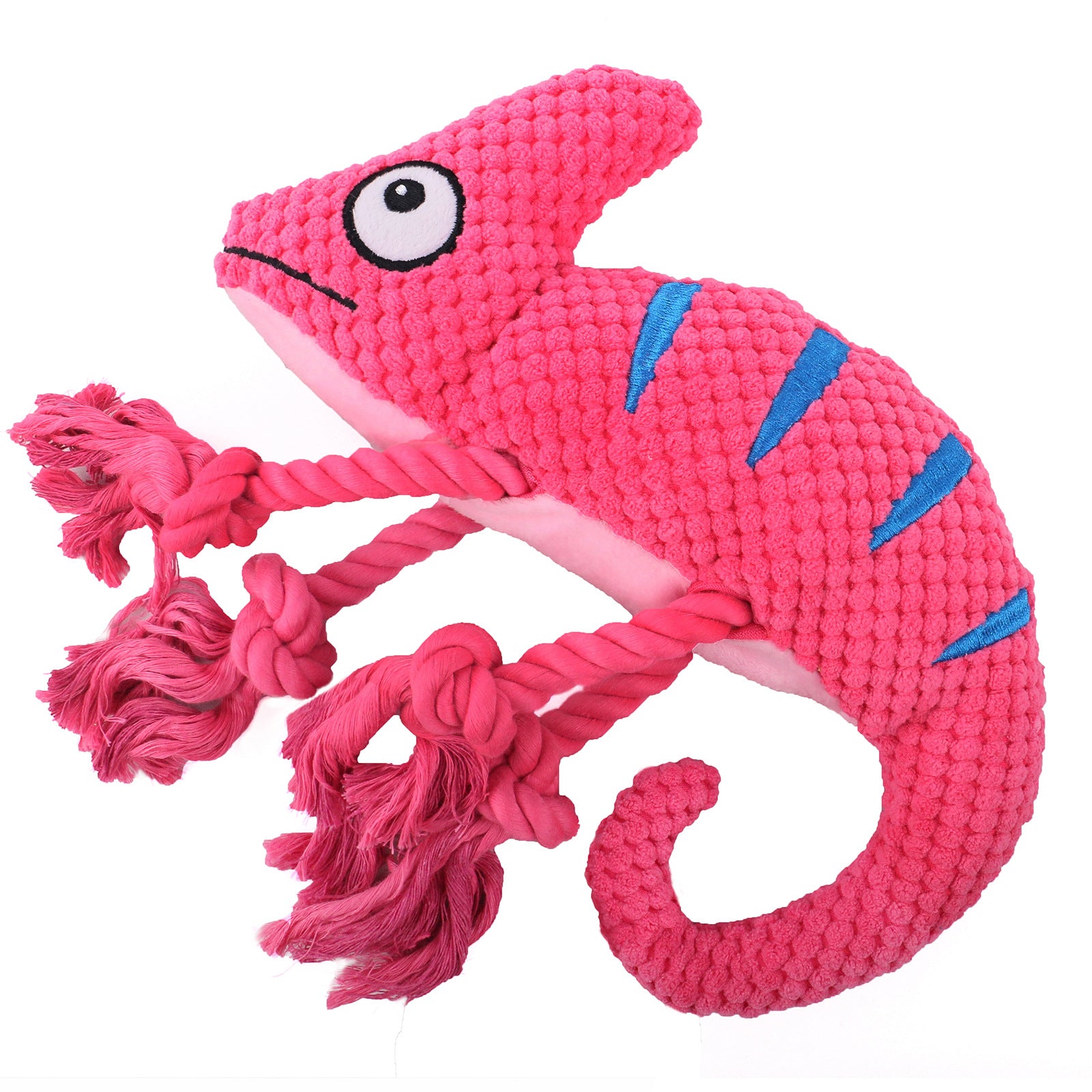 2 Pcs Pink Interactive Plush Chameleon Dog Toy with Squeaker & Rope Legs - Durable Chew Toy for Medium/Large Dogs, Teeth Cleaning Texture, Machine Washable (10.2in)