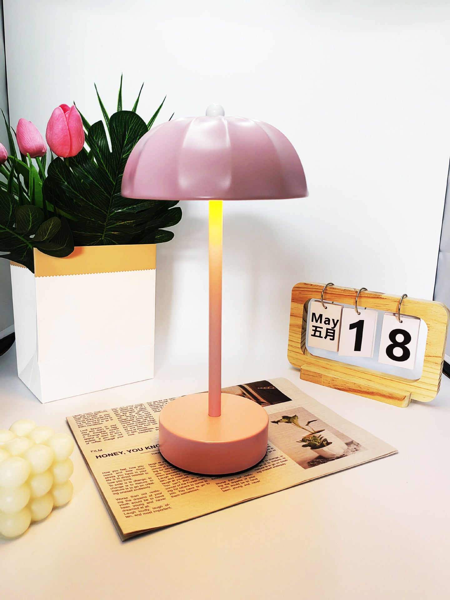 Pink Chic Mushroom LED Table Lamp - Rechargeable Cordless Touch Control 3-Color Adjustable Light for Bedroom Living Room Decor