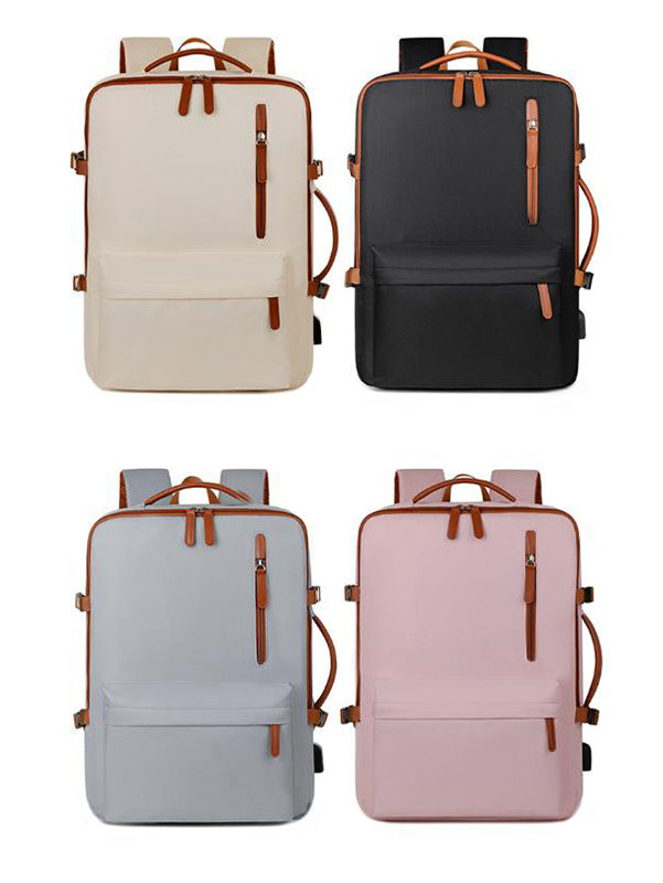 Grey Expandable Laptop Backpack with USB Port - Stylish Travel & Business Daypack
