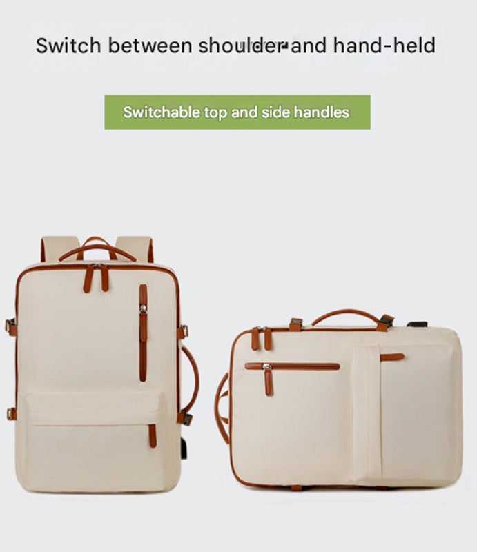 Beige Expandable Laptop Backpack with USB Port - Stylish Travel & Business Daypack