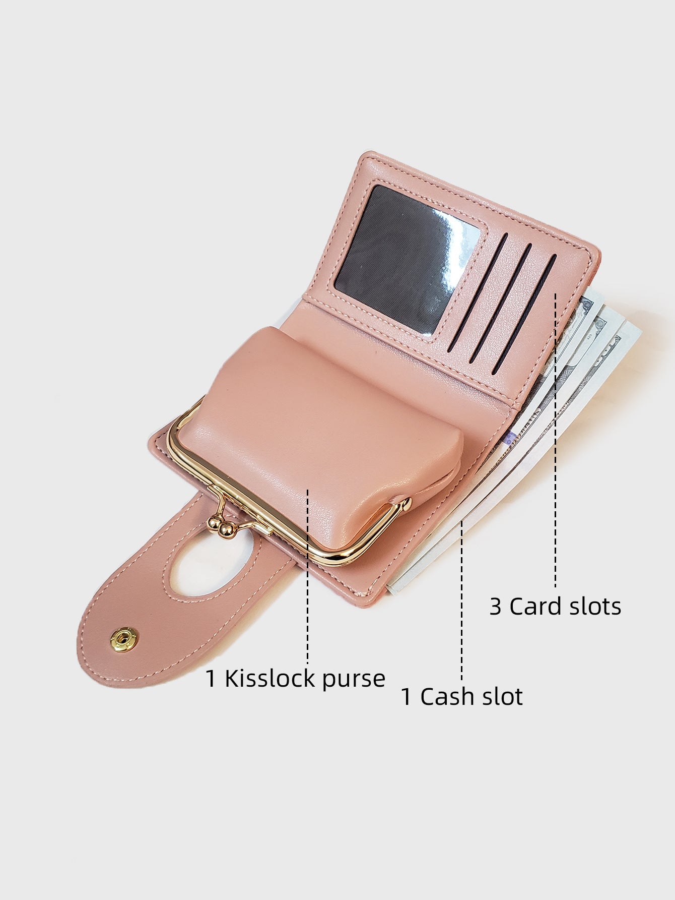 Pink Elegant Croc Embossed Womens Wallet - Short PU Leather Bifold with Removable Kisslock Coin Purse & Card Holder