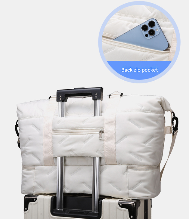 Purple Stylish Quilted Duffel Bag for Travel & Gym - Large Capacity Weekender with Shoe Compartment and Wet Pocket
