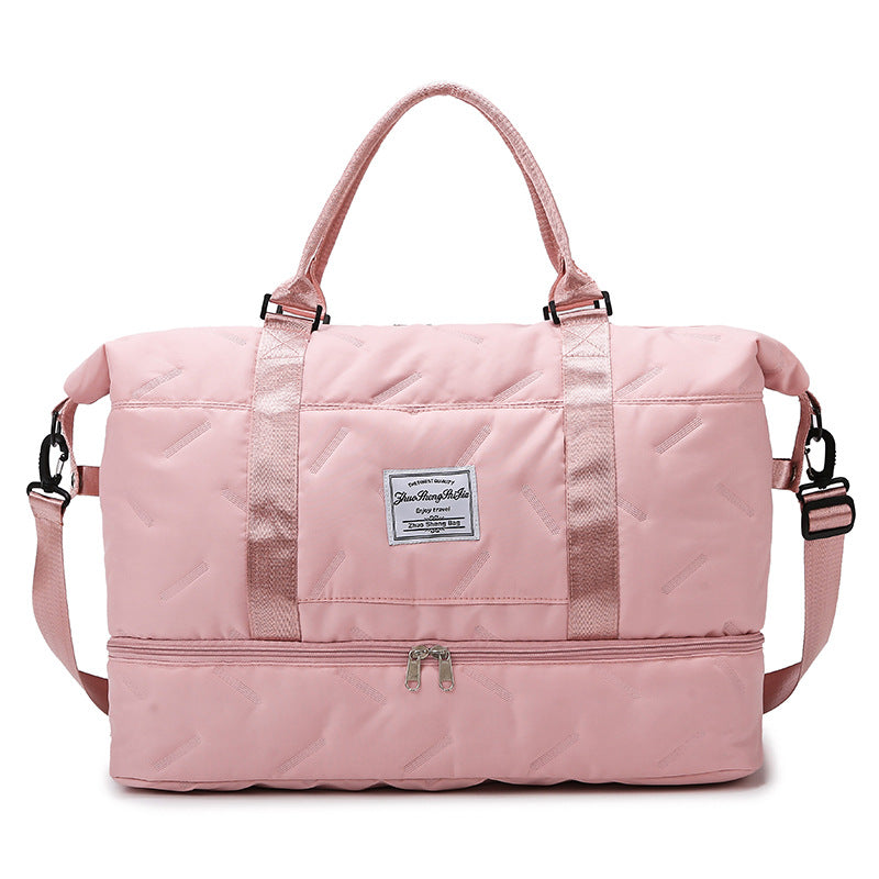 Pink Stylish Quilted Duffel Bag for Travel & Gym - Large Capacity Weekender with Shoe Compartment and Wet Pocket
