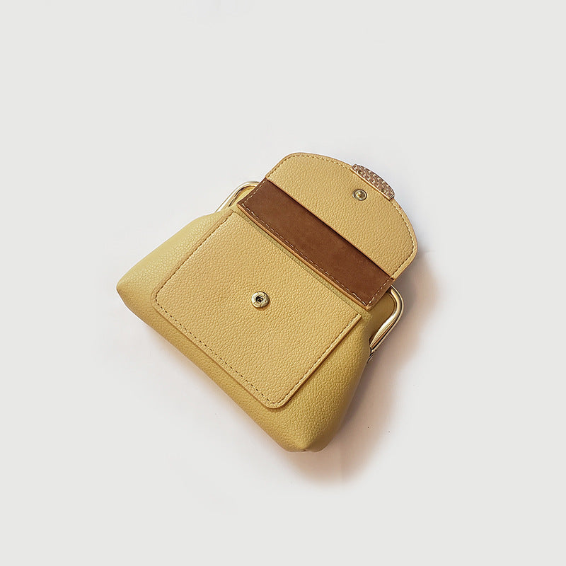 Yellow Vintage Style Women's Kiss Lock Coin Purse - Compact PU Leather Wallet with Card Holder