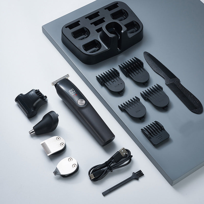 Black Professional All-in-One Cordless Grooming Kit - Men's Hair Clipper & Beard Trimmer with LED Display, USB-C Rechargeable