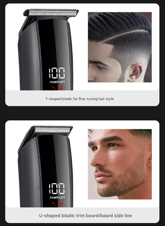 Black Professional All-in-One Cordless Grooming Kit - Men's Hair Clipper & Beard Trimmer with LED Display, USB-C Rechargeable