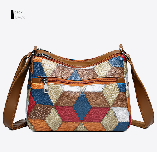 Colorful Vintage Geometric Patchwork Crossbody Bag - Women's Multi-Pocket PU Leather Shoulder Purse