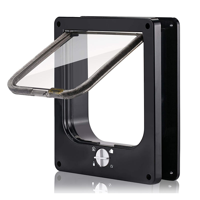Size L Black 4-Way Locking Pet Flap Door for Cats and Small Dogs - Weatherproof Magnetic Cat Door