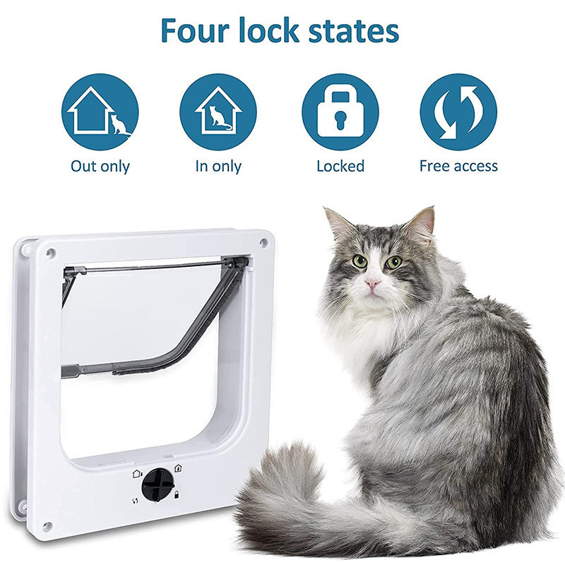 Size S Black 4-Way Locking Pet Flap Door for Cats and Small Dogs - Weatherproof Magnetic Cat Door