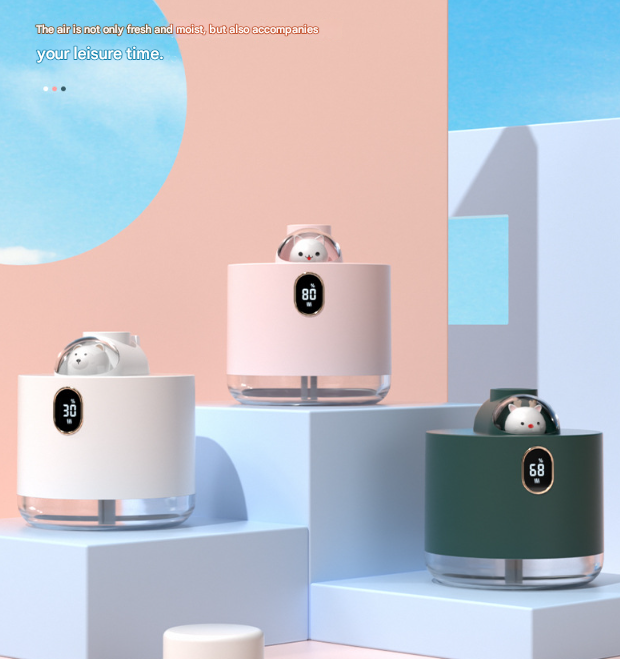 Green Adorable Space Capsule Humidifier - Portable USB Cool Mist Maker with LED Display & Ambient Night Light