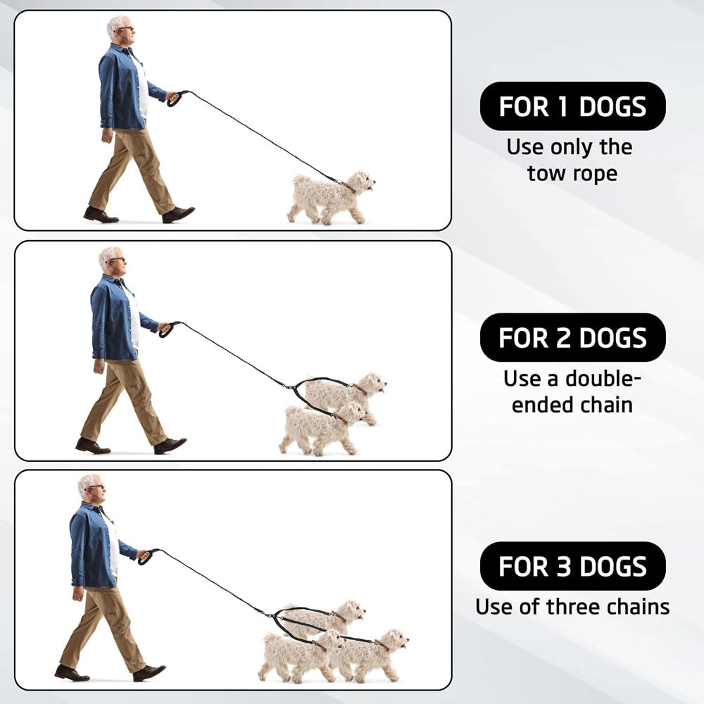 Green 3-in-1 Tangle-Free Dog Leash for 1-3 Dogs - Heavy Duty Bungee Coupler with Reflective Stitching & Padded Handle