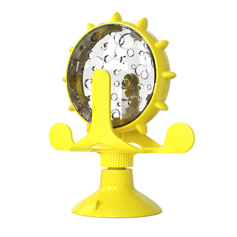 Yellow Interactive Pet Treat Dispenser - Spinning Wheel Food Puzzle Toy for Cats & Dogs with Suction Cup Base