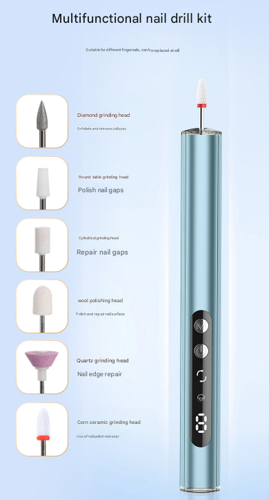 Blue Rechargeable Electric Nail Drill Pen with UV Curing Lamp - Professional All-in-One Manicure Pedicure Kit for Polishing & Gel Removal