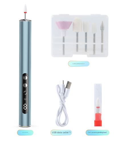 Blue Rechargeable Electric Nail Drill Pen with UV Curing Lamp - Professional All-in-One Manicure Pedicure Kit for Polishing & Gel Removal