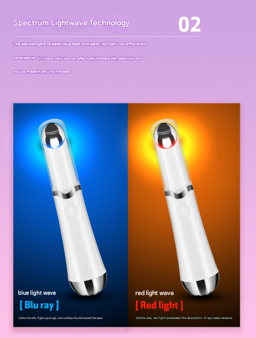 Pink Sonic Eye & Lip Massager with Red & Blue Light Therapy - Heated Vibrating Wand for Puffiness and Wrinkles
