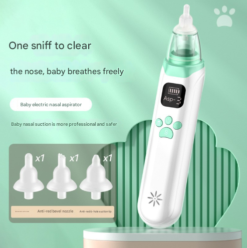 White and Green Rechargeable Electric Baby Nasal Aspirator - Gentle Nose Cleaner with 3 Suction Levels, Soothing Music & Light