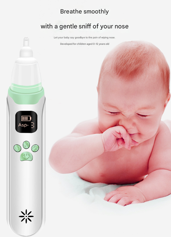 White and Green Rechargeable Electric Baby Nasal Aspirator - Gentle Nose Cleaner with 3 Suction Levels, Soothing Music & Light