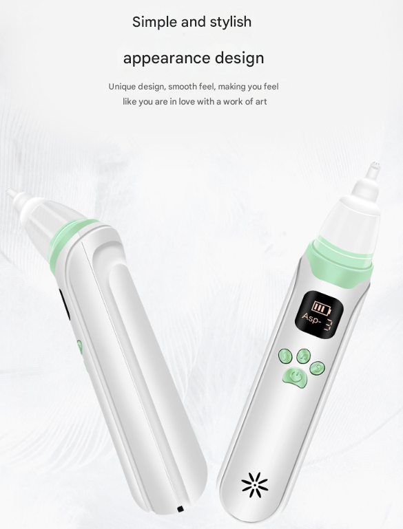 White and Green Rechargeable Electric Baby Nasal Aspirator - Gentle Nose Cleaner with 3 Suction Levels, Soothing Music & Light