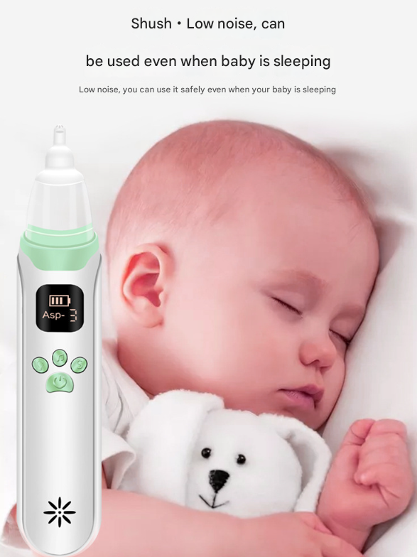 White and Green Rechargeable Electric Baby Nasal Aspirator - Gentle Nose Cleaner with 3 Suction Levels, Soothing Music & Light