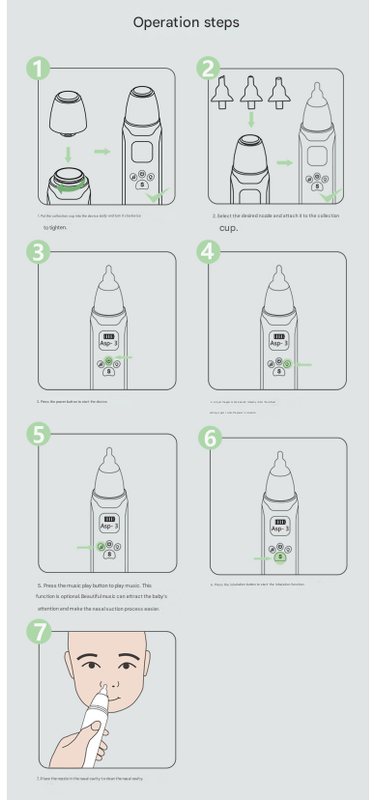 White and Green Rechargeable Electric Baby Nasal Aspirator - Gentle Nose Cleaner with 3 Suction Levels, Soothing Music & Light