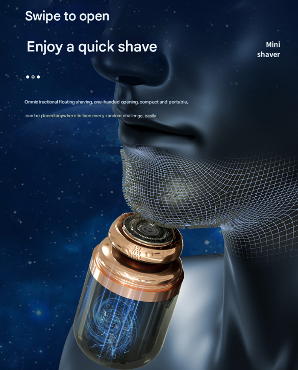 Black Portable Mini Electric Shaver for Men - USB Fast-Charge Travel Razor with Washable Head & Nose Trimmer Attachment