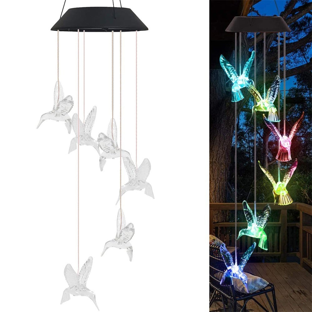 Transparent Solar Powered Hummingbird Wind Chime(Without bell) - Color-Changing LED Hanging Garden Light Outdoor Decor