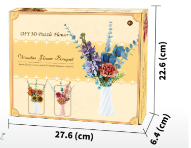 Orange DIY 3D Wooden Flower Bouquet Puzzle Set with Vase - Craft Kit for Kids and Adults