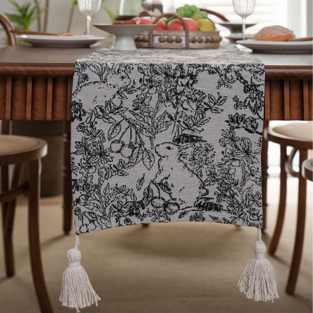 Jacquard Black Rabbit American Country Thanksgiving Table Runner - Jacquard Design 33cm x 160cm