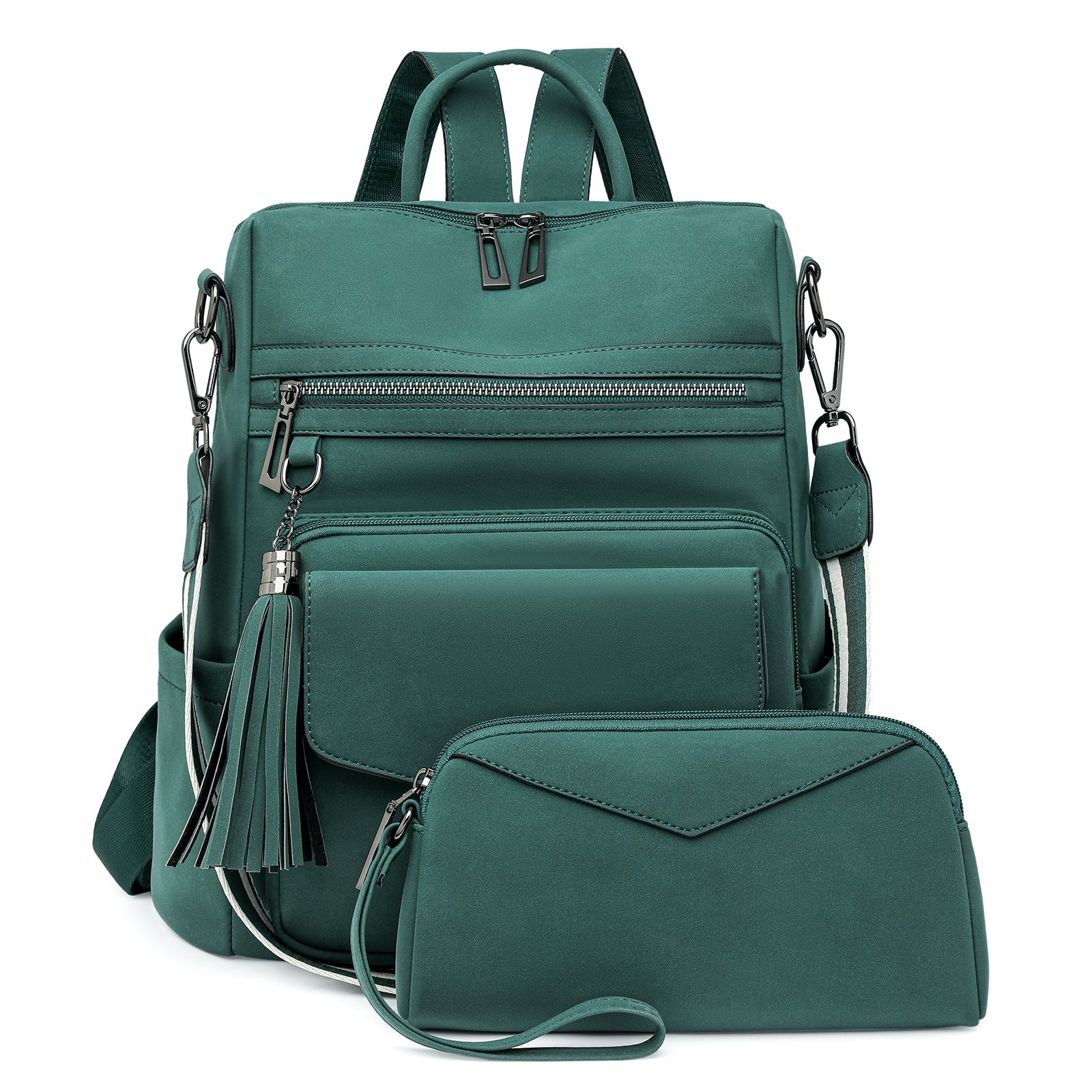 Green Women's Retro PU Leather Backpack - Dual-Color Tassel Design, Winter High-End Style