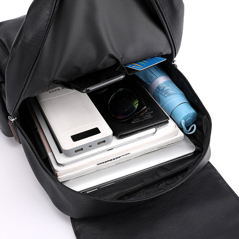 Dark Brown Large-Capacity PU Leather Backpack - Stylish Business & Travel Companion