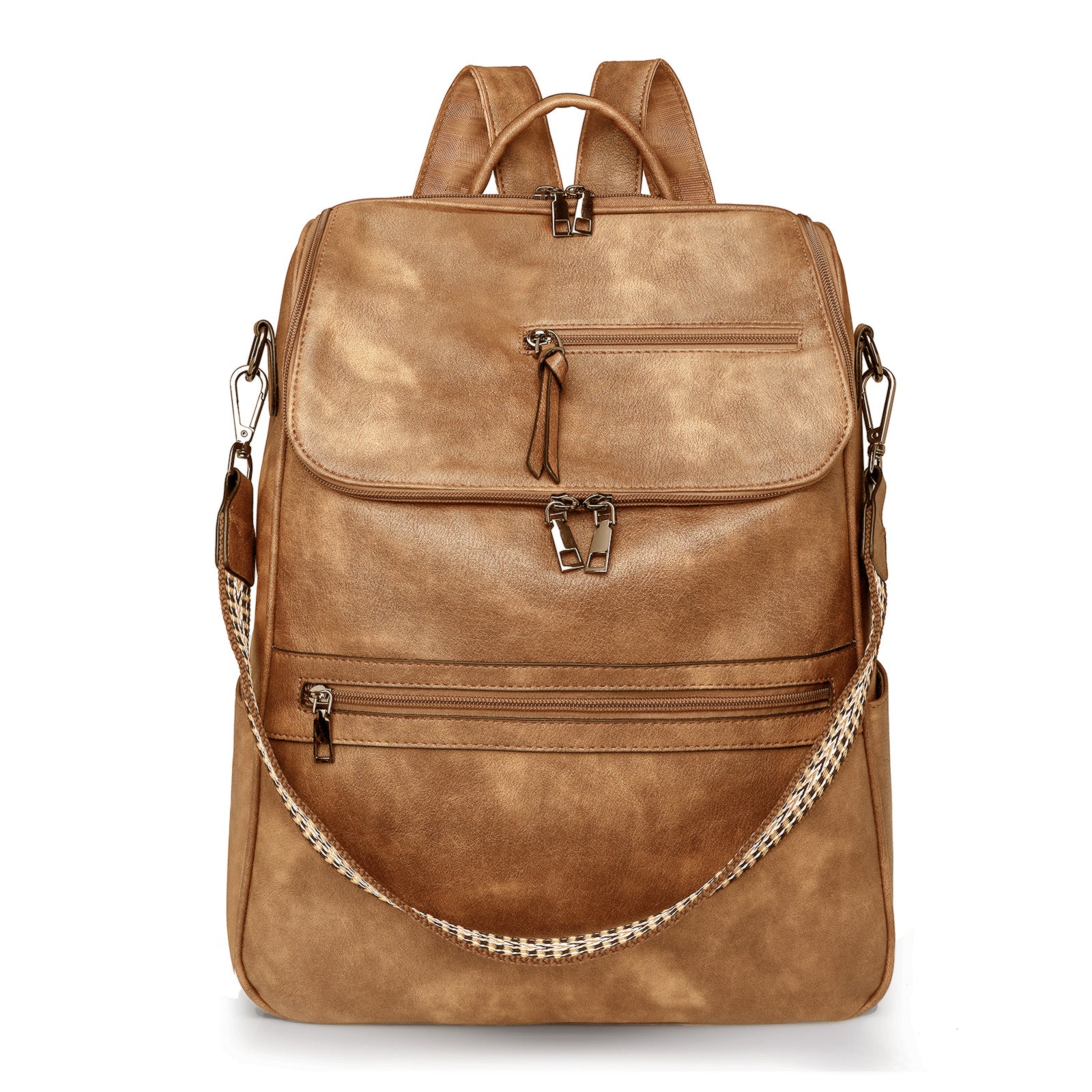 Yellow Stylish Anti-Theft Backpack for Women - Vintage PU Leather Convertible Rucksack & Shoulder Bag