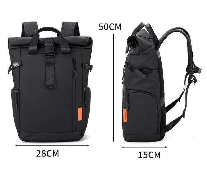 Grey Urban Explorer Roll-Top Backpack - Water-Resistant Large Capacity Bag for Travel, Work & Laptop