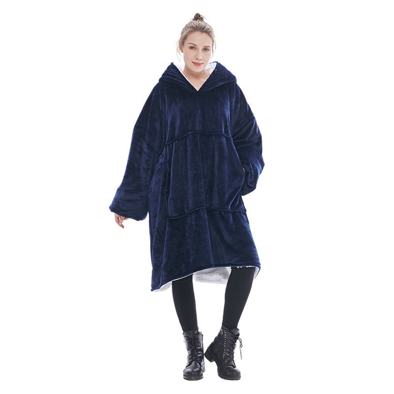 Navy Blue Oversized Wearable Blanket Hoodie - Ultra Soft & Cozy Snuggle Pullover for Adults