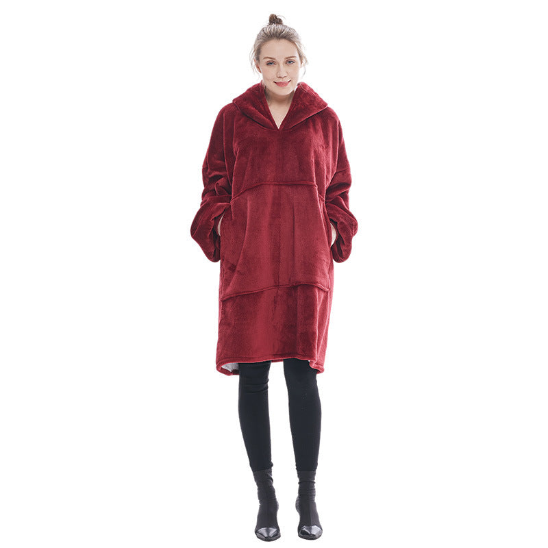 Wine Red Oversized Wearable Blanket Hoodie - Ultra Soft & Cozy Snuggle Pullover for Adults
