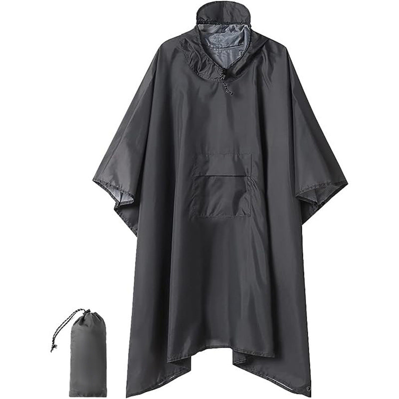 Grey 3-in-1 Waterproof Rain Poncho - Lightweight Hooded Raincoat, Ground Tarp & Emergency Shelter for Hiking, Camping, and Outdoor Survival