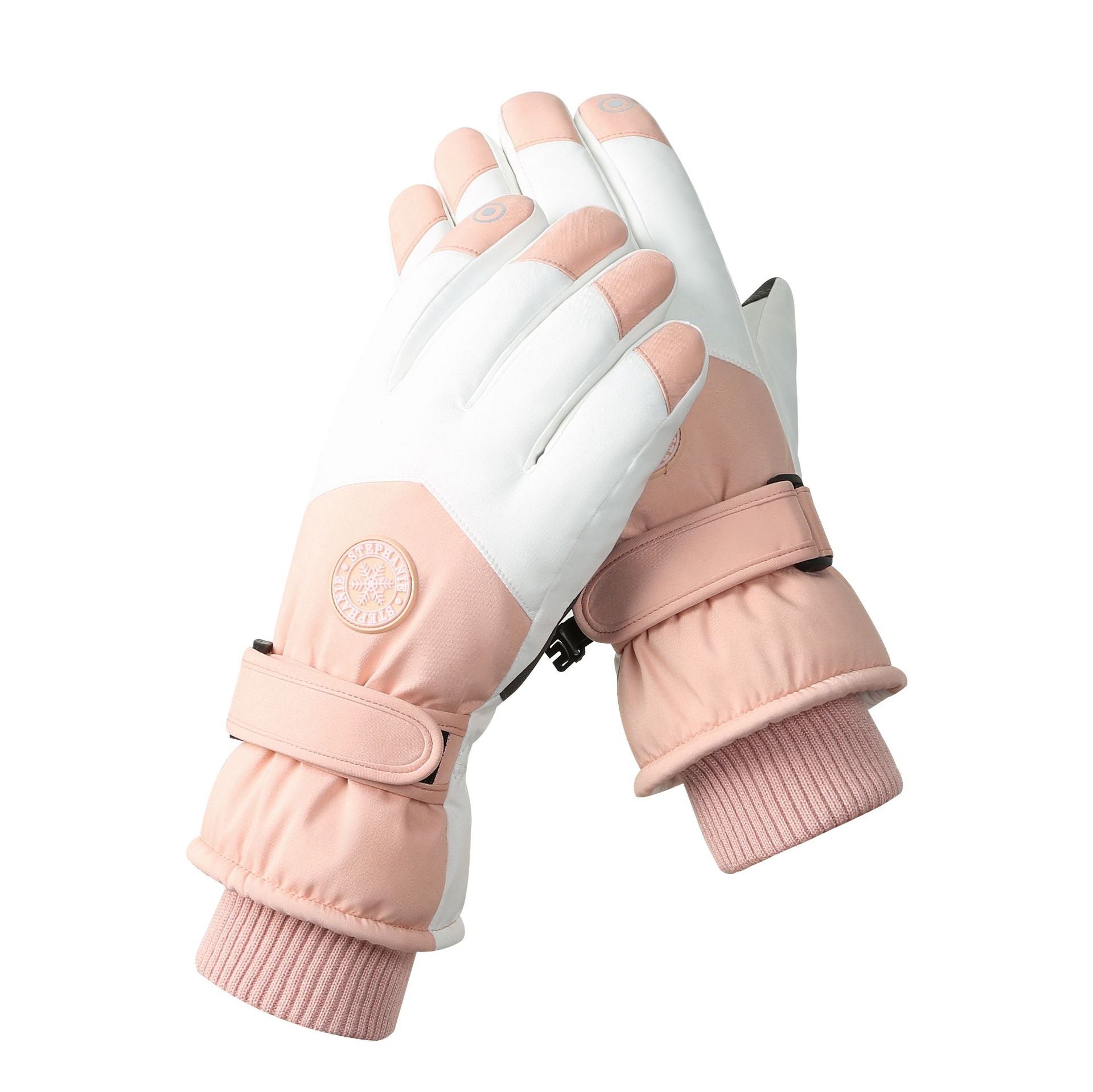 Women's Pink-white Color Combination Top-Rated Waterproof Touchscreen Ski Gloves - Fleece-Lined for Men & Women