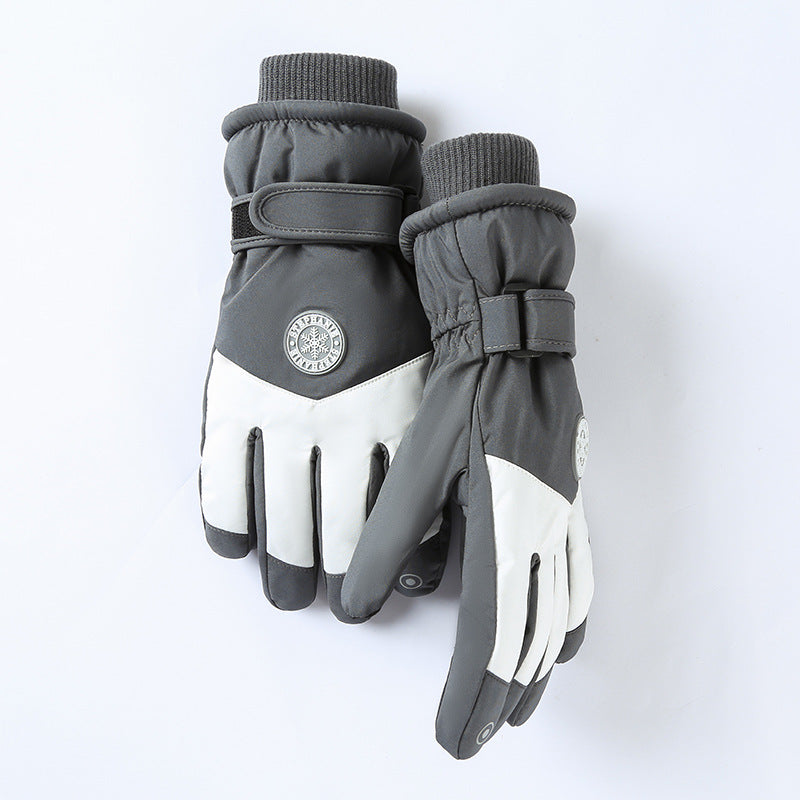 Women's Light Grey-white Color Combination Top-Rated Waterproof Touchscreen Ski Gloves - Fleece-Lined for Men & Women